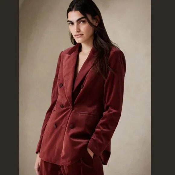 EUC Banana Republic Double-Breasted Cabin Red Velvet Blazer - Picture 1 of 12